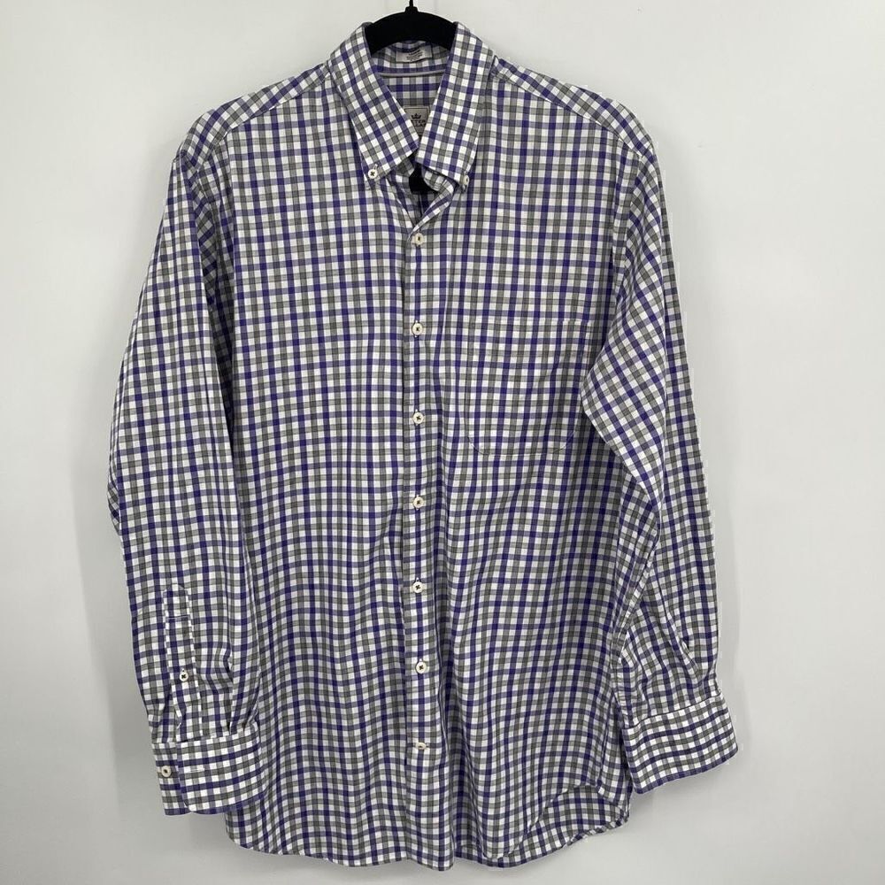 Peter Millar Button-Down Plaid Long Sleeve Collared Blue Green Shirt Size M